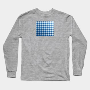 Squares Pattern Blue + White Long Sleeve T-Shirt